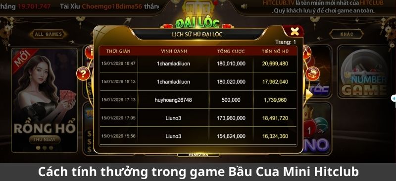 Cách tính thưởng trong game Bầu Cua Mini Hitclub